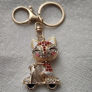 Gold and Red Cat Keychain Or Handbag Charm